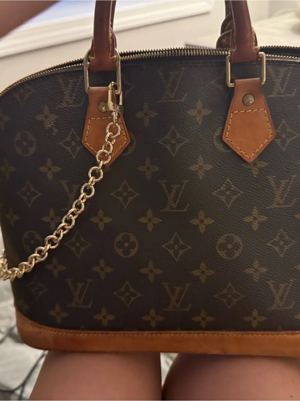 Louis Vuitton Brown Monogram Alma Tote with Gold Chain